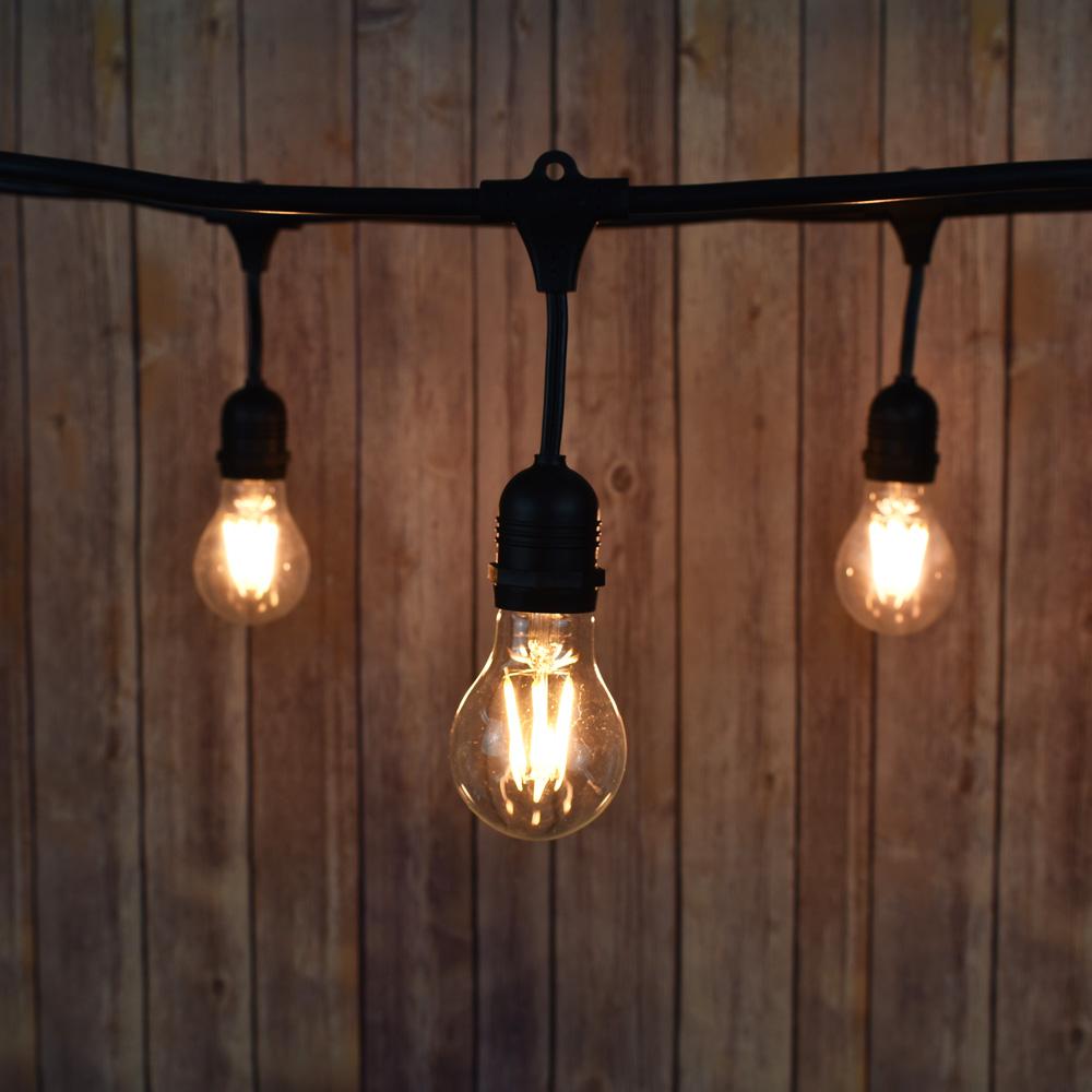  48-Foot  A19 LED Filament String Light Outdoor Commercial Weatherproof SJTW Suspended Cord Black, 15 Bulb, 90 Total Watts - AsianImportStore.com - B2B Wholesale Lighting and Decor