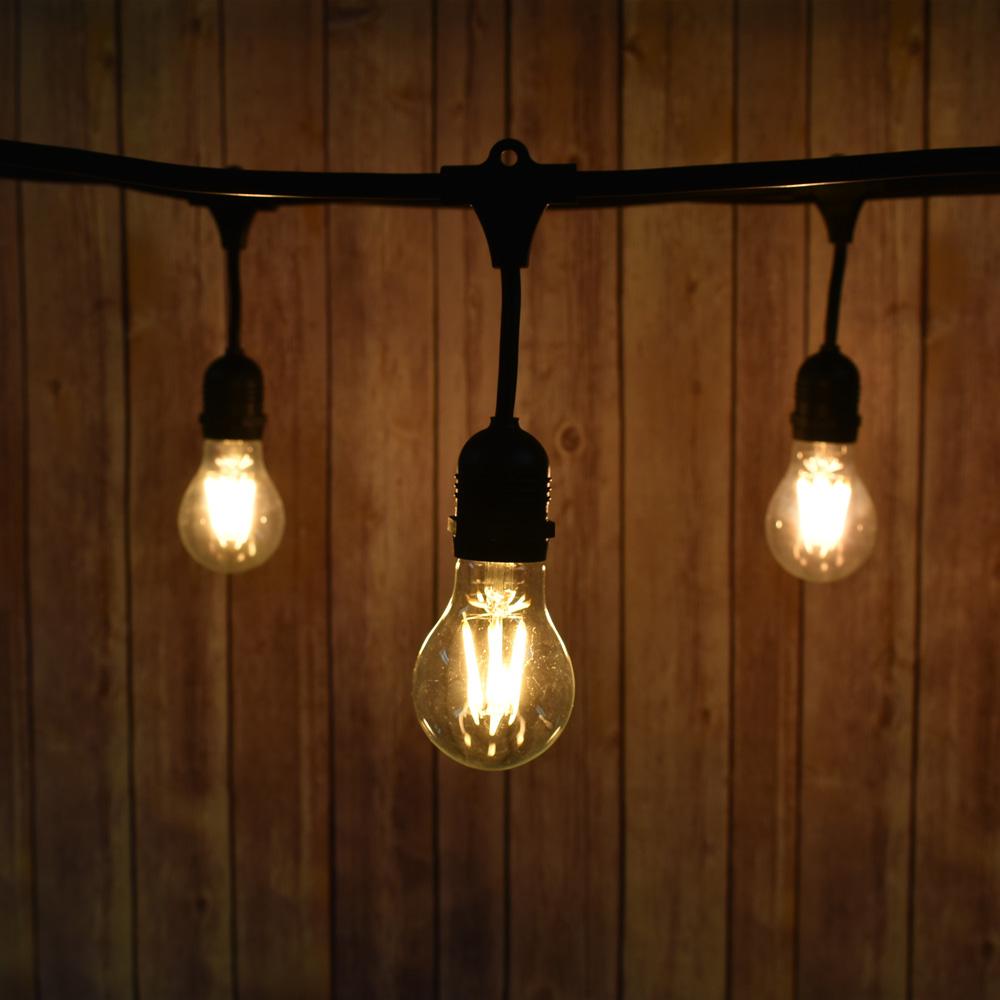  48-Foot  A19 LED Filament String Light Outdoor Commercial Weatherproof SJTW Suspended Cord Black, 15 Bulb, 90 Total Watts - AsianImportStore.com - B2B Wholesale Lighting and Decor