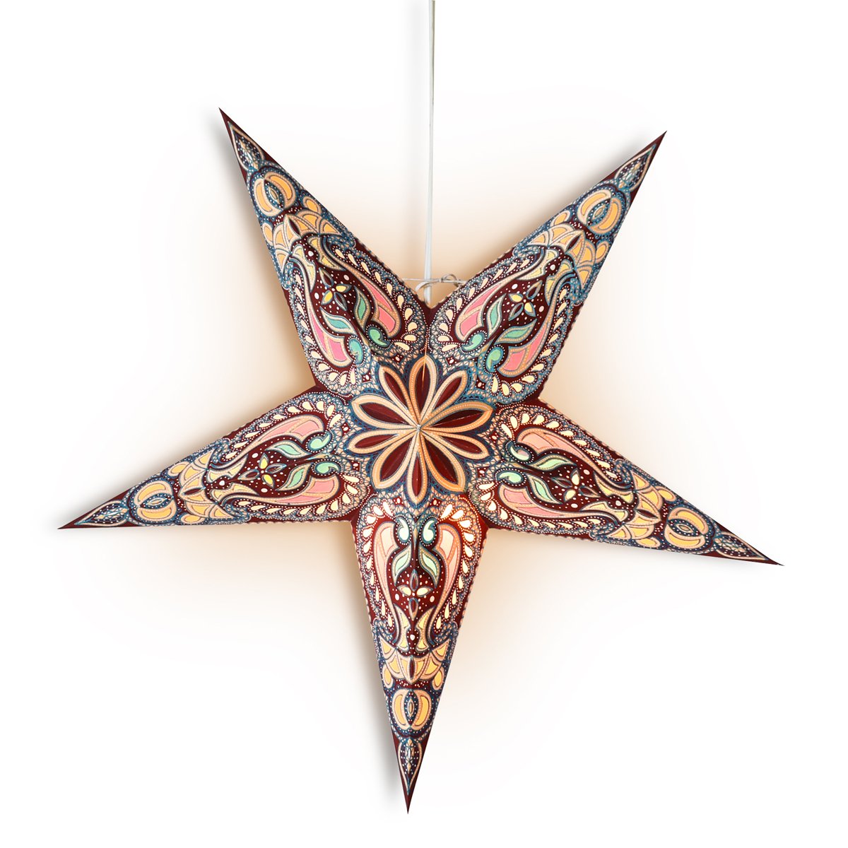 3-PACK + Cord | 24" Brown Alaska Glitter Paper Star Lantern and Lamp Cord Hanging Decoration - AsianImportStore.com - B2B Wholesale Lighting and Decor