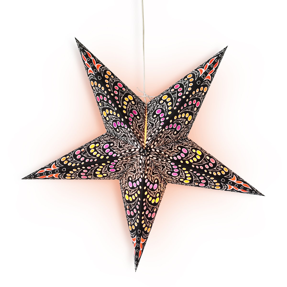 3-PACK + Cord | 24" Black Aloha Paper Star Lantern and Lamp Cord Hanging Decoration - AsianImportStore.com - B2B Wholesale Lighting and Decor