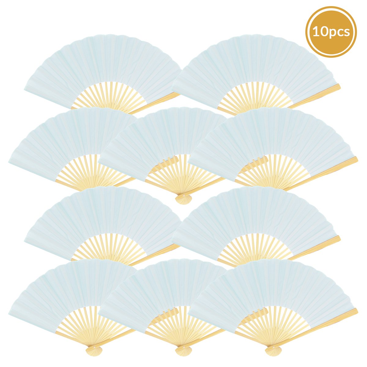 9" Arctic Spa Blue Silk Hand Fans for Weddings (10 Pack) - AsianImportStore.com - B2B Wholesale Lighting and Decor