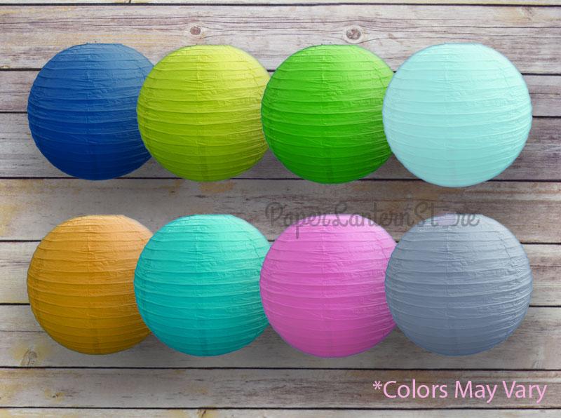 8 Inch Assorted Colors Round Paper Lanterns Even Ribbing 8 Pack