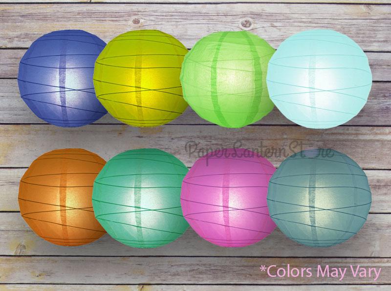 16" Assorted Colors Round Paper Lanterns, Irregular Ribbing (8-Pack) - AsianImportStore.com - B2B Wholesale Lighting and Decor