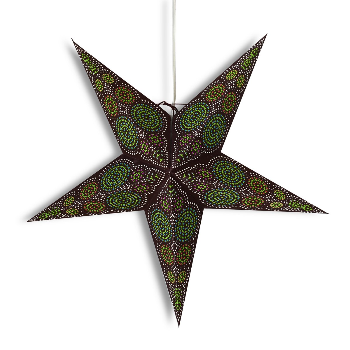 3-PACK + Cord | 24" Brown / Green Aussie Paper Star Lantern and Lamp Cord Hanging Decoration - AsianImportStore.com - B2B Wholesale Lighting and Decor