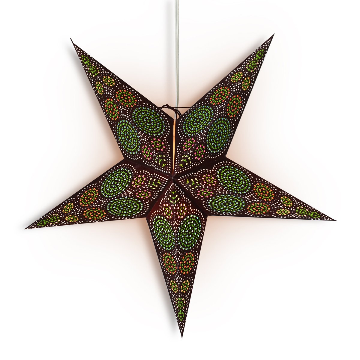 3-PACK + Cord | 24" Brown / Green Aussie Paper Star Lantern and Lamp Cord Hanging Decoration - AsianImportStore.com - B2B Wholesale Lighting and Decor