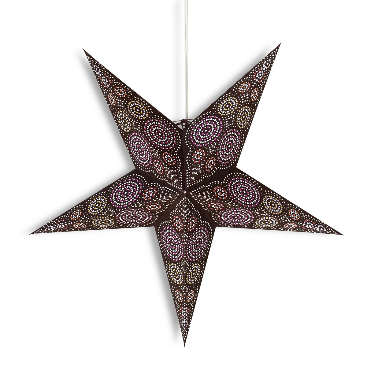 3-PACK + Cord | 24" Brown / Purple Aussie Paper Star Lantern and Lamp Cord Hanging Decoration - AsianImportStore.com - B2B Wholesale Lighting and Decor