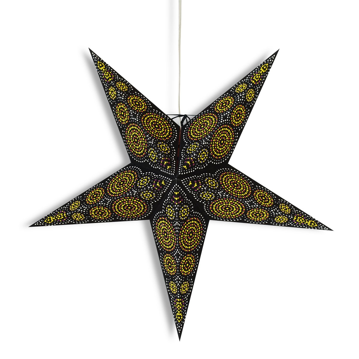 3-PACK + Cord | 24" Black / Yellow Aussie Paper Star Lantern and Lamp Cord Hanging Decoration - AsianImportStore.com - B2B Wholesale Lighting and Decor