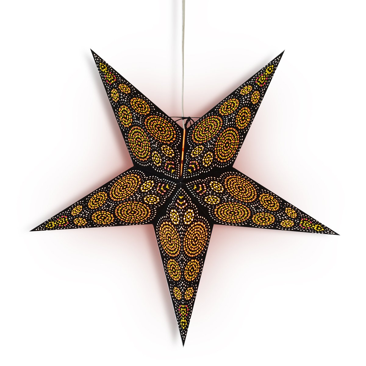 3-PACK + Cord | 24" Black / Yellow Aussie Paper Star Lantern and Lamp Cord Hanging Decoration - AsianImportStore.com - B2B Wholesale Lighting and Decor