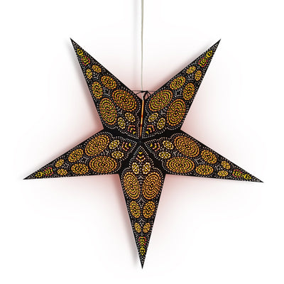 3-PACK + Cord | 24" Black / Yellow Aussie Paper Star Lantern and Lamp Cord Hanging Decoration - AsianImportStore.com - B2B Wholesale Lighting and Decor