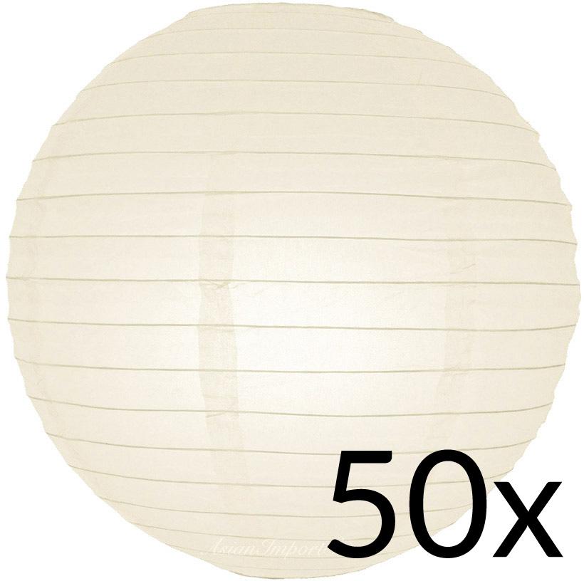 BULK PACK (50) 16" Beige / Ivory Round Paper Lanterns, Even Ribbing, Hanging Decoration - AsianImportStore.com - B2B Wholesale Lighting and Decor