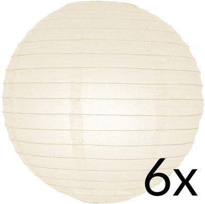 BULK PACK (6) 20" Beige / Ivory Round Paper Lanterns, Even Ribbing, Hanging Decoration - AsianImportStore.com - B2B Wholesale Lighting & Decor since 2002