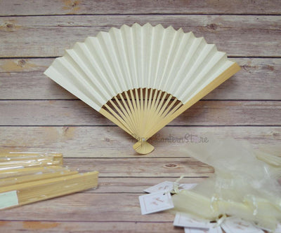 9" Beige / Ivory Premium Paper Hand Fans, Paper Stock w/ Organza Bag (Combo 10 PACK) - AsianImportStore.com - B2B Wholesale Lighting and Decor