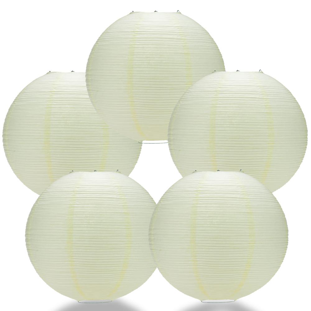 5 PACK | 12" Beige/Ivory Fine Line Premium Even Ribbing Paper Lantern, Extra Sturdy - AsianImportStore.com - B2B Wholesale Lighting and Decor