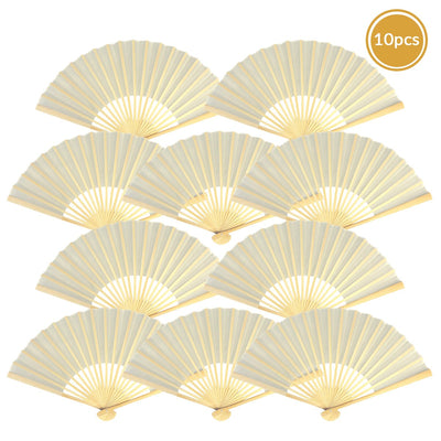 9" Beige / Ivory Silk Hand Fans for Weddings (10 Pack) - AsianImportStore.com - B2B Wholesale Lighting and Decor
