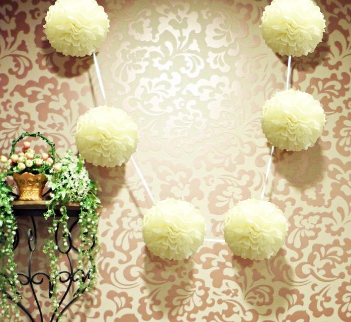 EZ-Fluff 6" Beige Hanging Tissue Paper Flower Pom Pom, Party Garland Decoration (100 PACK) - AsianImportStore.com - B2B Wholesale Lighting and Décor