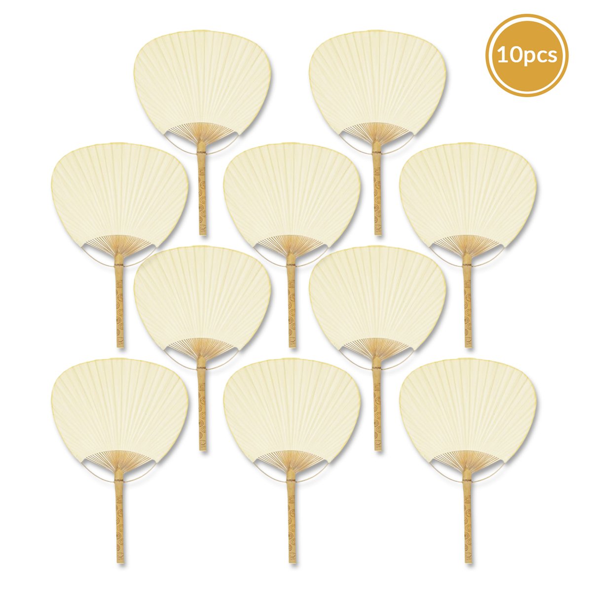 9" Beige / Ivory Paddle Paper Hand Fans for Weddings (10 Pack) - AsianImportStore.com - B2B Wholesale Lighting and Decor