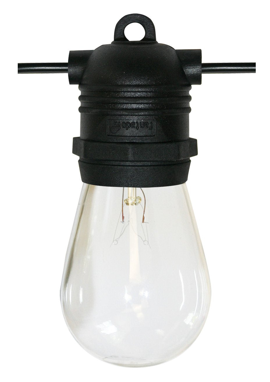 24 Socket Outdoor Commercial String Light Set, S14 Bulbs, 54 FT Black Cord w/ E26 Medium Base, Weatherproof