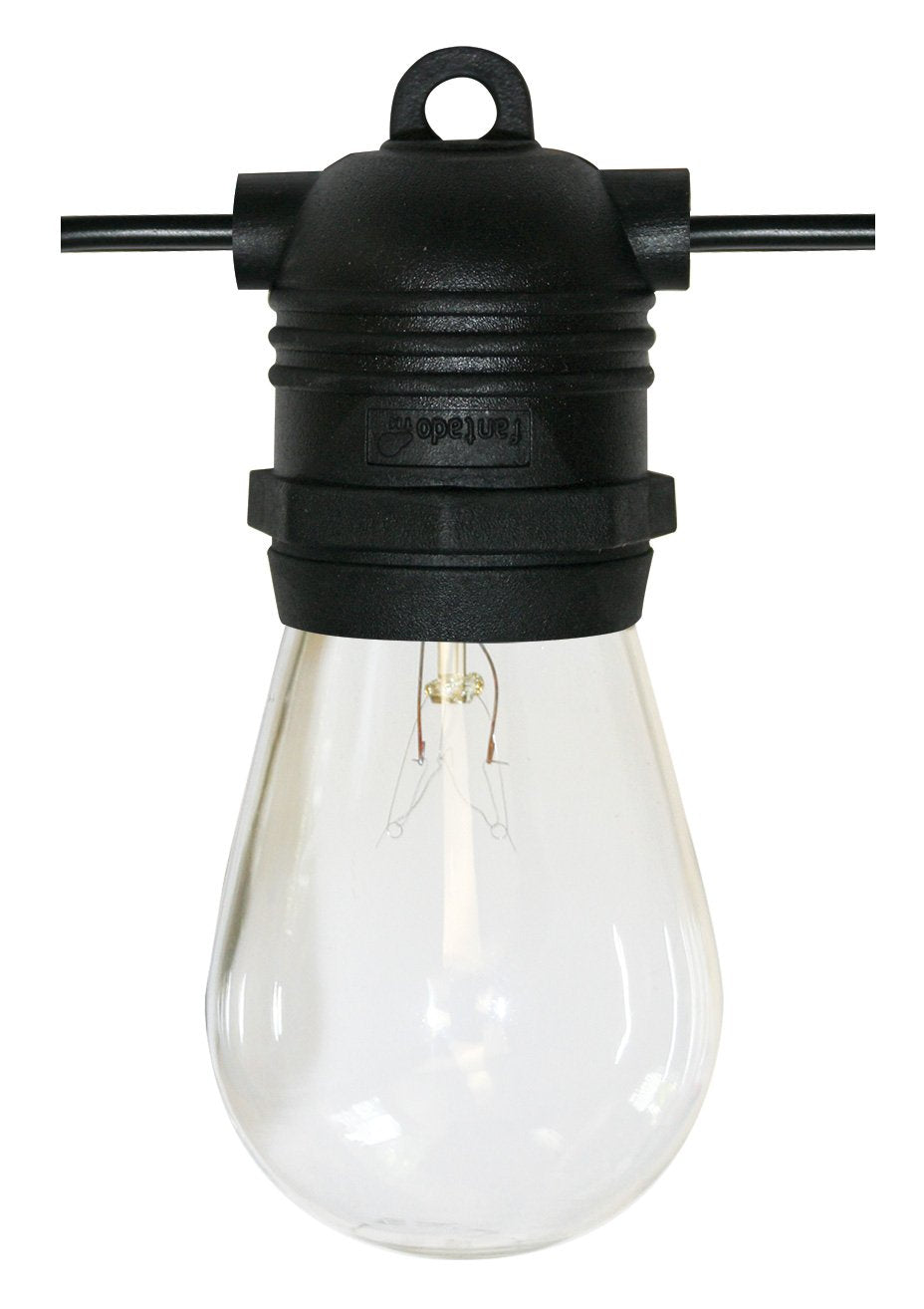 24 Socket Outdoor Commercial String Light Set, S14 Bulbs, 54 FT Black Cord w/ E26 Medium Base, Weatherproof