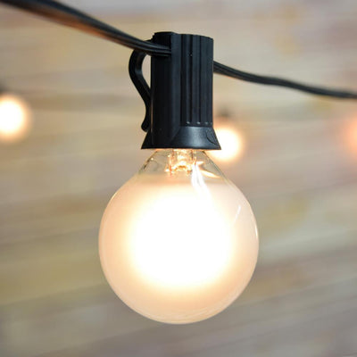 25 Socket Outdoor Patio String Light Set, G40 Frosted Globe Bulbs, 28 FT Black Cord w/ E12 C7 Base - AsianImportStore.com - B2B Wholesale Lighting and Decor