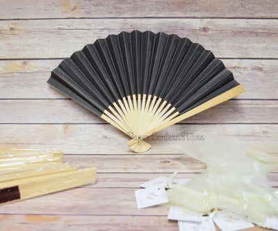 9" Black Paper Hand Fans w/ Beige Organza Bag (Combo 10 Pack) - AsianImportStore.com - B2B Wholesale Lighting and Decor