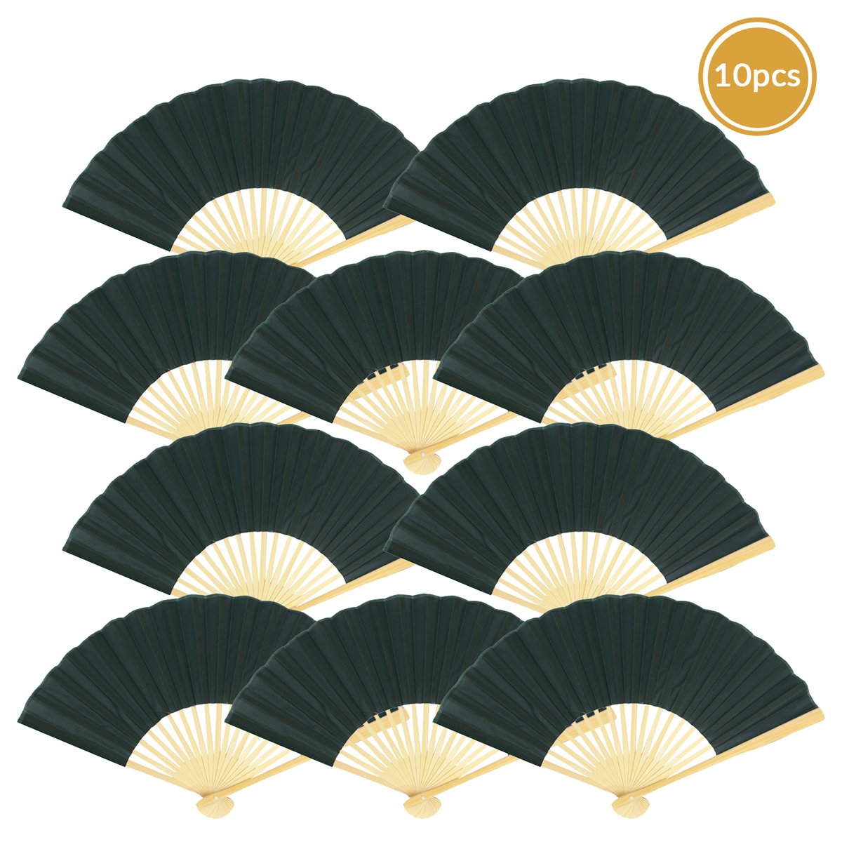 9" Black Silk Hand Fans for Weddings (10 Pack) - AsianImportStore.com - B2B Wholesale Lighting and Decor