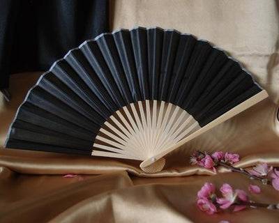 BULK PACK (50) 9" Black Silk Hand Fans for Weddings - AsianImportStore.com - B2B Wholesale Lighting and Decor