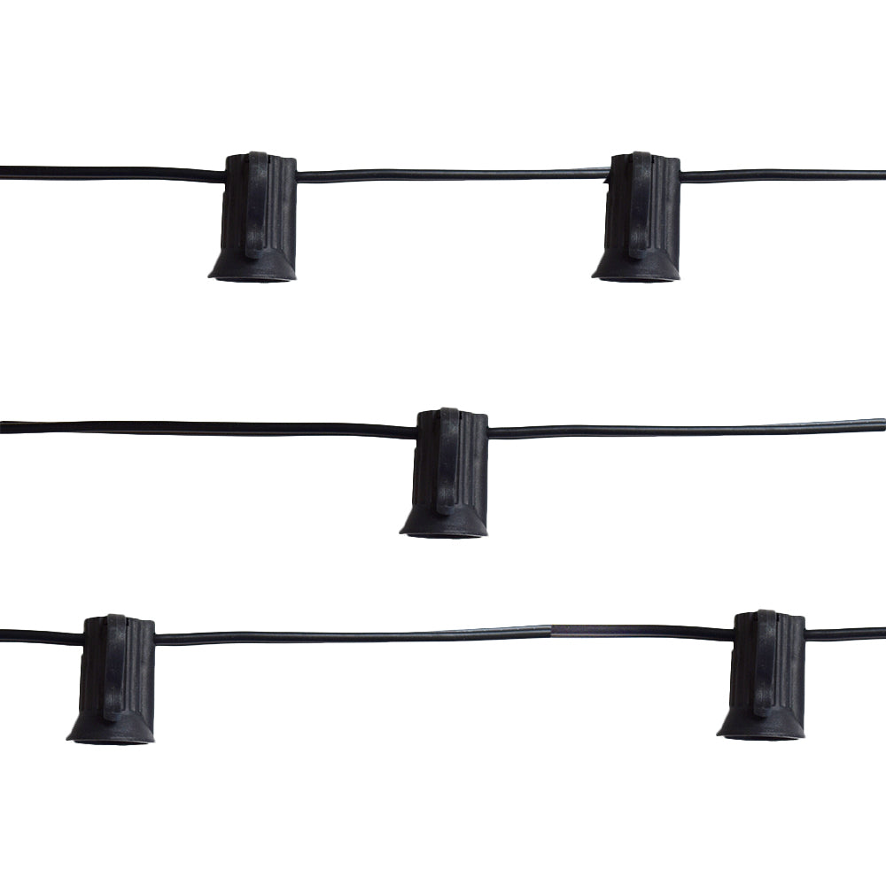 (Cord Only) 12 FT | 10 Socket Outdoor Patio String Light Black Cord w/ E12 C7 Base