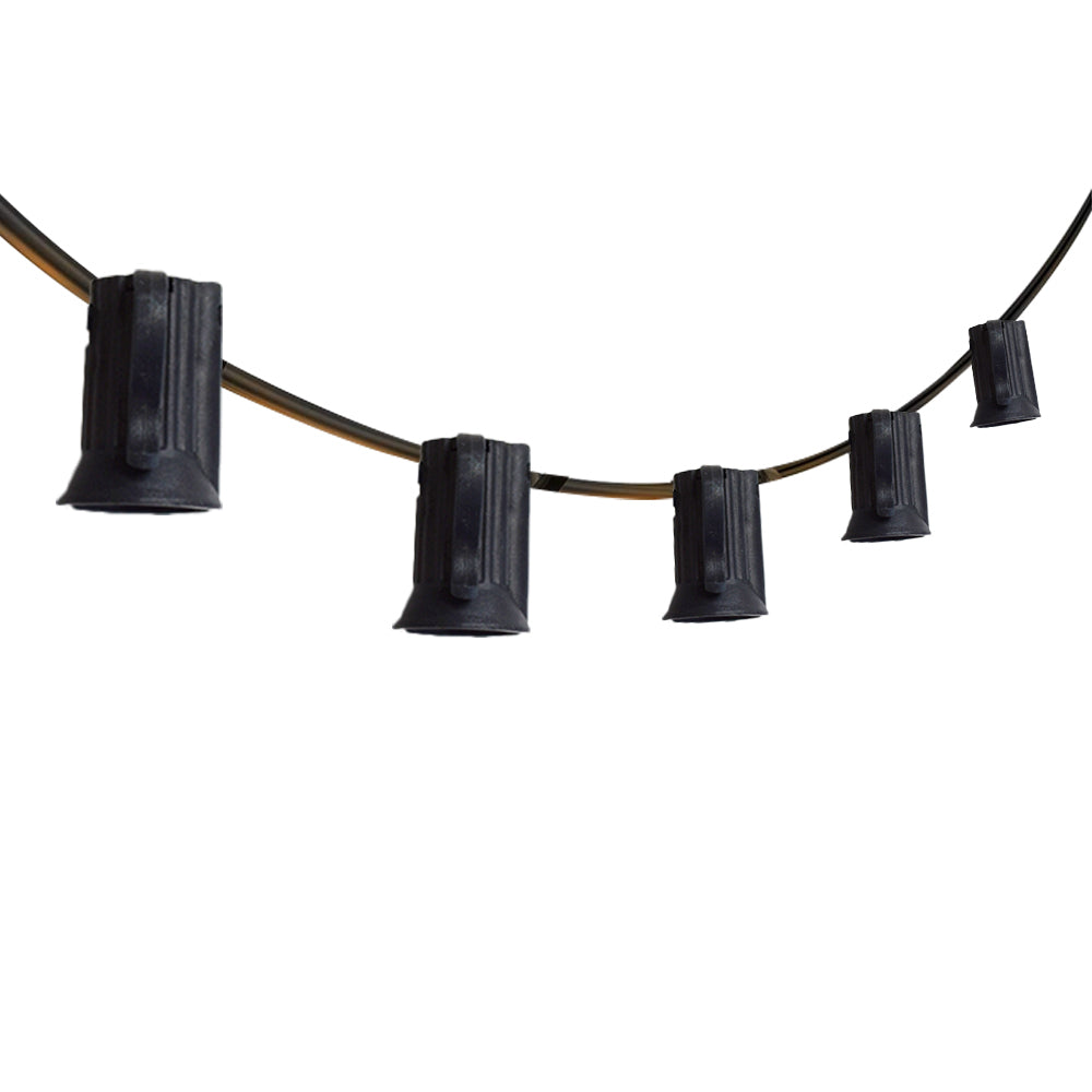 (Cord Only) 25 Socket Outdoor Patio DIY String Light, 28 FT Black Stringer w/ E12 Base (No Bulbs)