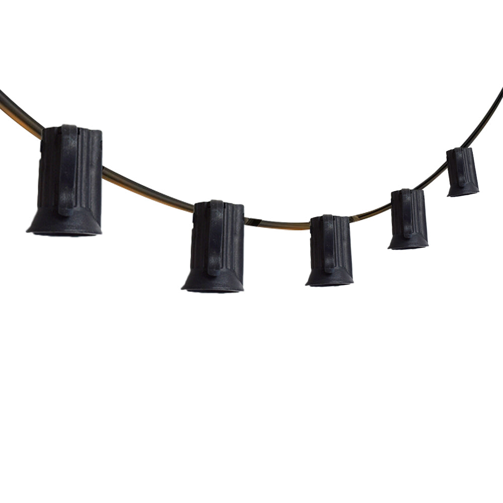 (Cord Only) 25 Socket Outdoor Patio DIY String Light, 28 FT Black Stringer w/ E12 Base (No Bulbs) - AsianImportStore.com - B2B Wholesale Lighting and Decor