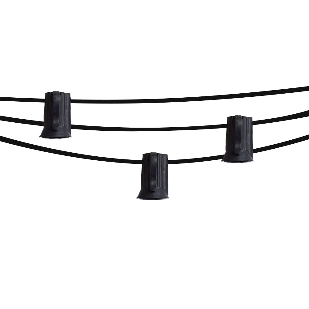 BLOWOUT 51 Ft | 50 Socket Black Outdoor Patio Bistro String Light Cord With Clear Globe Bulbs - E12 C7 Base, UL Listed