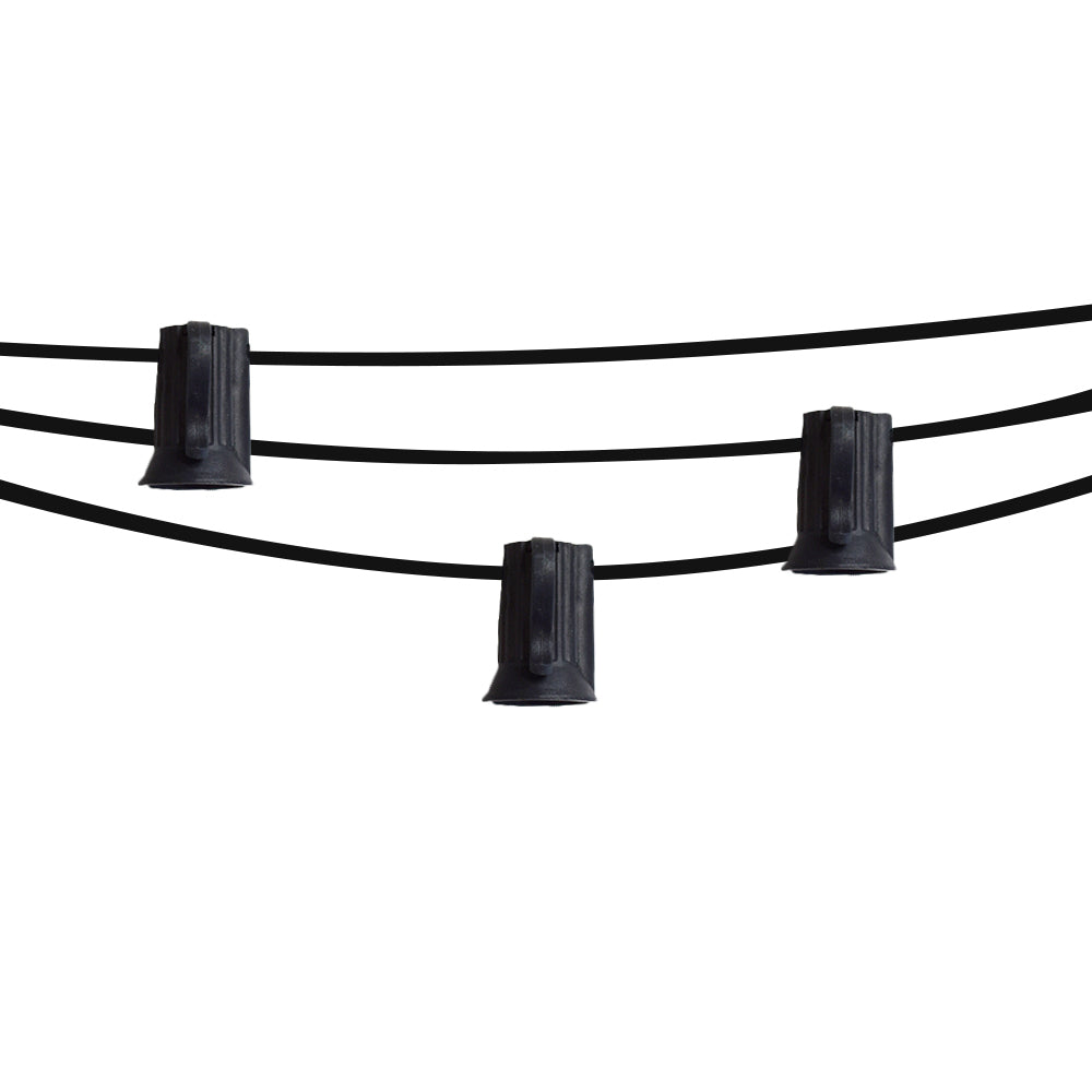 BLOWOUT 28 Ft | 25 Socket Outdoor Black Patio String Light Cord With Clear Globe Bulbs - E12 C7 Base, UL Listed