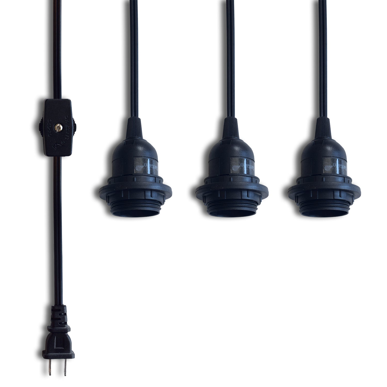 Triple Socket Black Pendant Light Lamp Cord for Lanterns, Switch, 19 FT