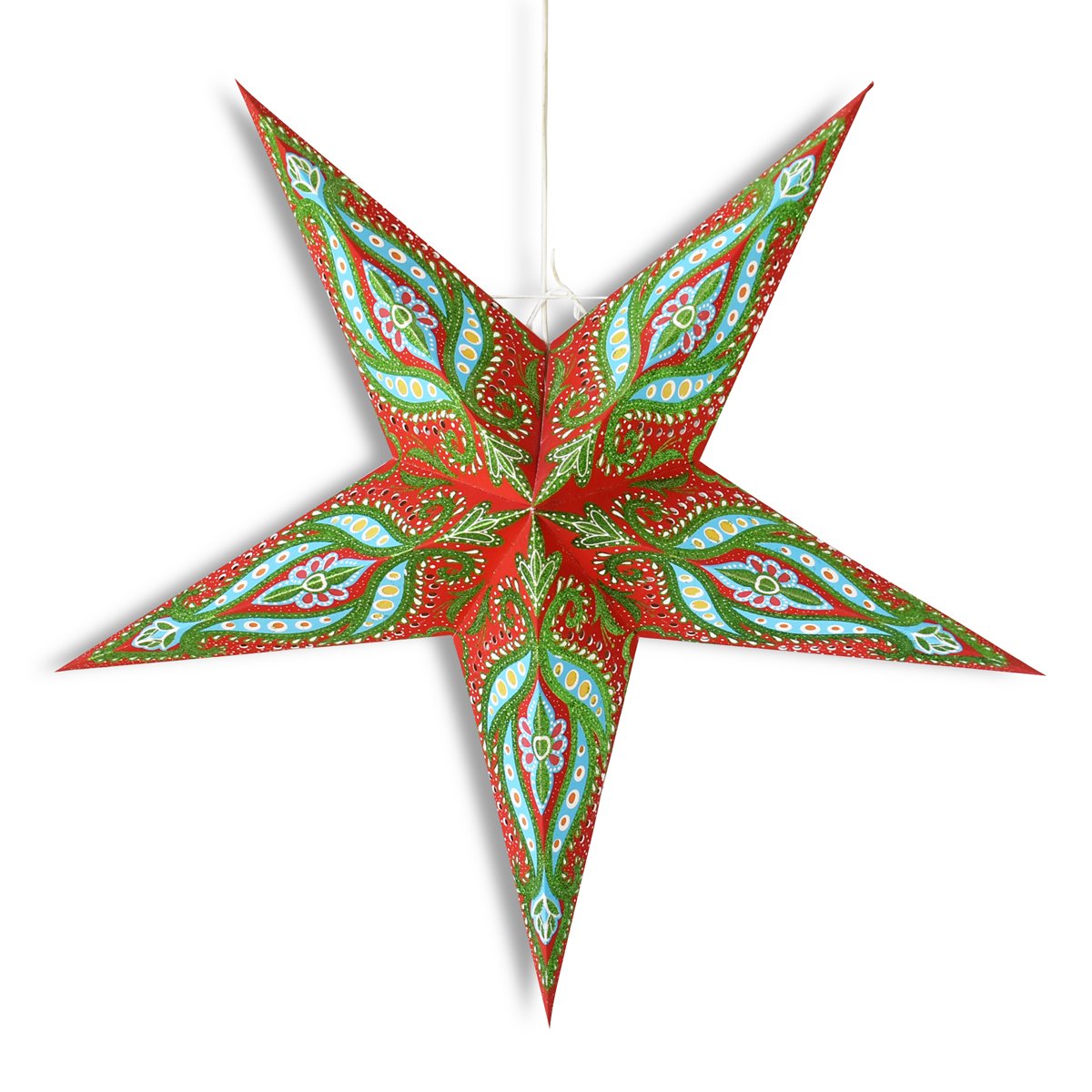 24" Red / Green Bloom Glitter Paper Star Lantern, Hanging Wedding & Party Decoration - AsianImportStore.com - B2B Wholesale Lighting and Decor