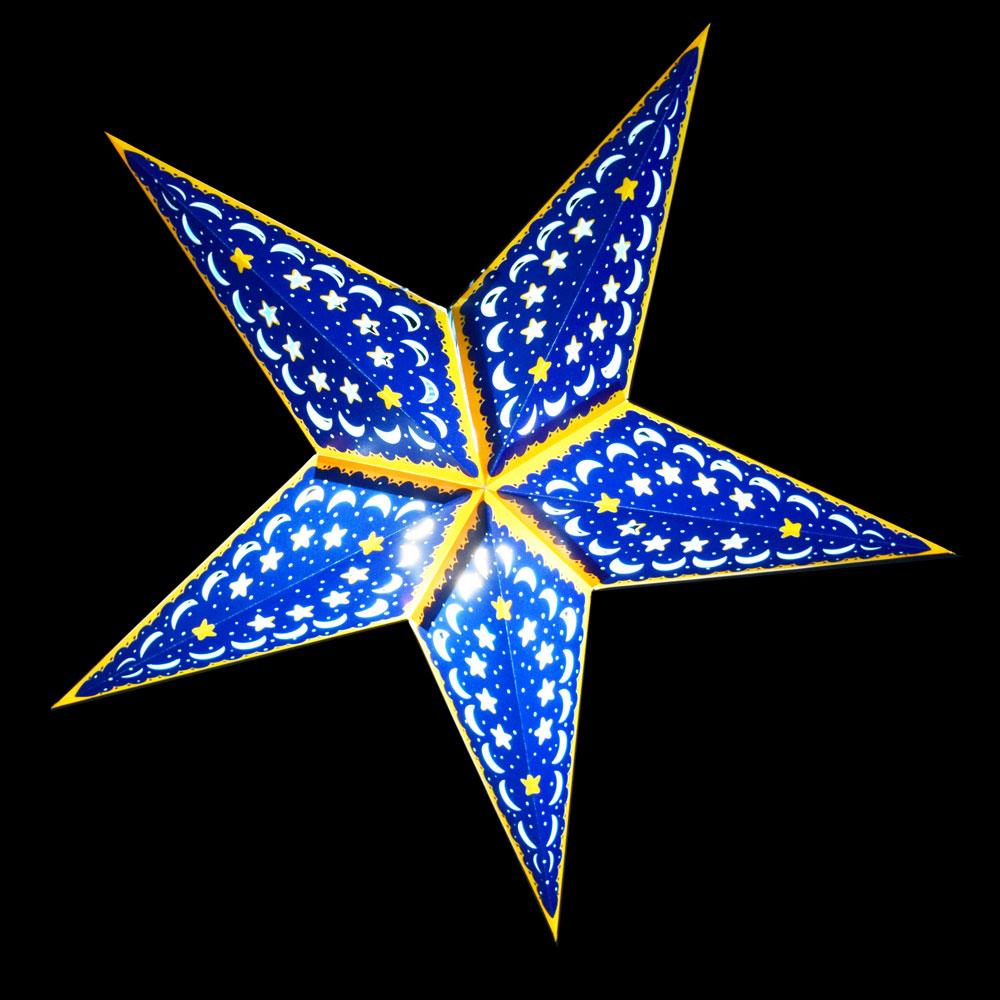 24" Blue Orange Star Moon Paper Star Lantern, Hanging - AsianImportStore.com - B2B Wholesale Lighting and Decor