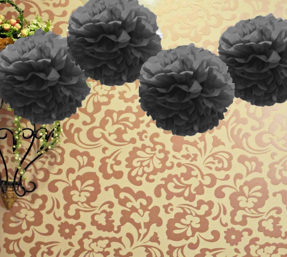 EZ-Fluff 16'' Black Tissue Paper Pom Poms Flowers Balls, Decorations (4 PACK) - AsianImportStore.com - B2B Wholesale Lighting and Decor