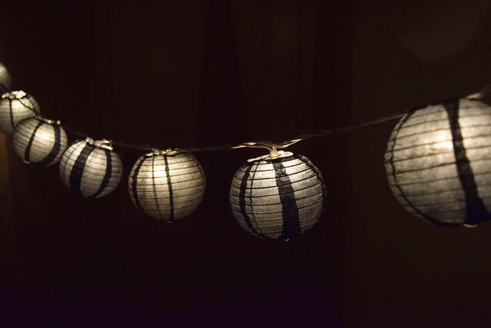 10 Socket Black Round Paper Lantern Party String Lights (4" Lanterns, Expandable) - AsianImportStore.com - B2B Wholesale Lighting & Decor since 2002
