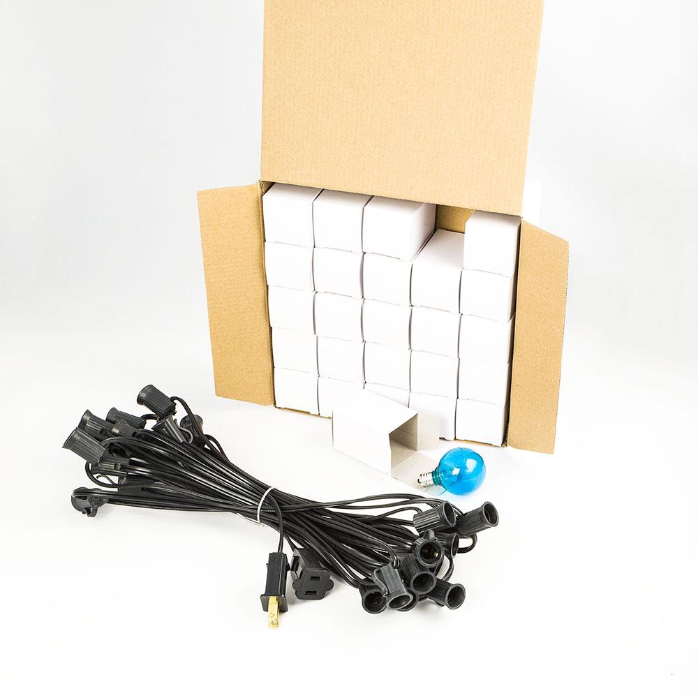 25 Socket Holiday Outdoor Patio String Light Set, G40 Blue Globe Bulbs, 28 FT Black Cord - AsianImportStore.com - B2B Wholesale Lighting and Decor