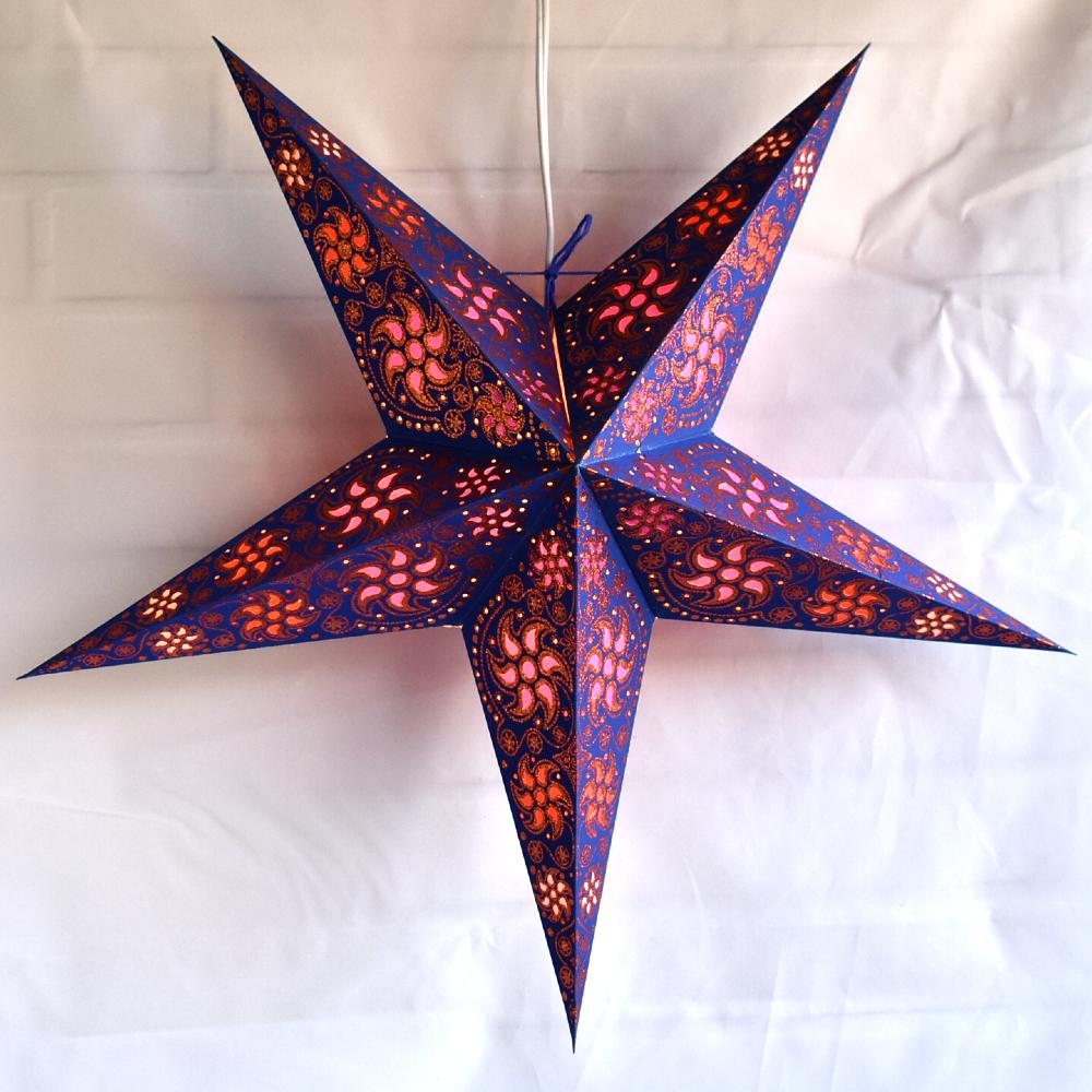 24" Blue / Copper Glitter Winds Paper Star Lantern, Hanging Decoration - AsianImportStore.com - B2B Wholesale Lighting and Decor