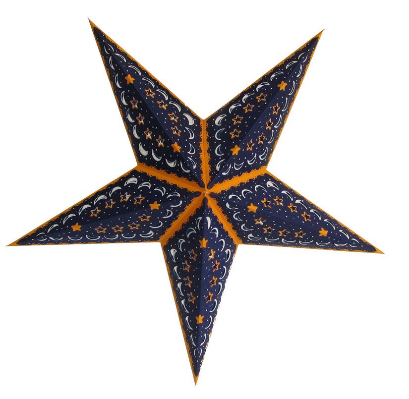 24" Blue Orange Star Moon Paper Star Lantern, Hanging - AsianImportStore.com - B2B Wholesale Lighting and Decor