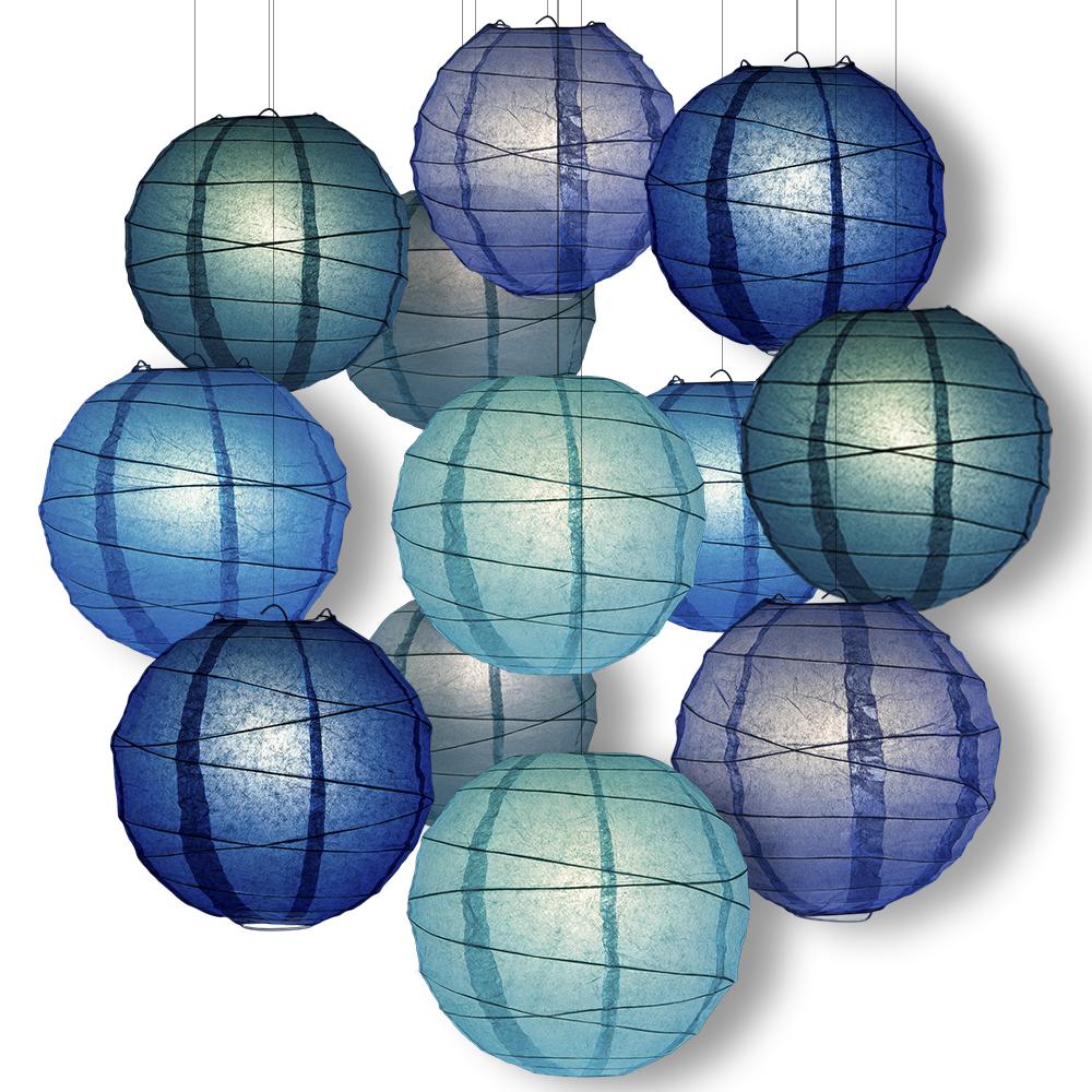 Blue Party Pack Crisscross Ribbed Paper Lantern Combo Set (12 pc Set) - AsianImportStore.com - B2B Wholesale Lighting and Decor