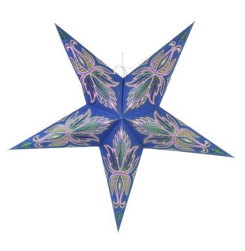 3-PACK + Cord | Blue Lotus Glitter 24" Illuminated Paper Star Lanterns and Lamp Cord Hanging Decorations - AsianImportStore.com - B2B Wholesale Lighting and Decor