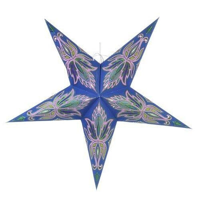 3-PACK + Cord | Blue Lotus Glitter 24" Illuminated Paper Star Lanterns and Lamp Cord Hanging Decorations - AsianImportStore.com - B2B Wholesale Lighting and Decor