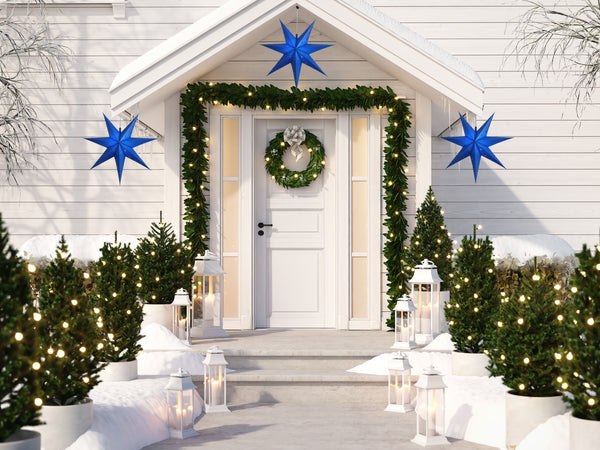 29" Dark Blue 7-Point Weatherproof Star Lantern Lamp, Hanging Decoration (Shade Only)