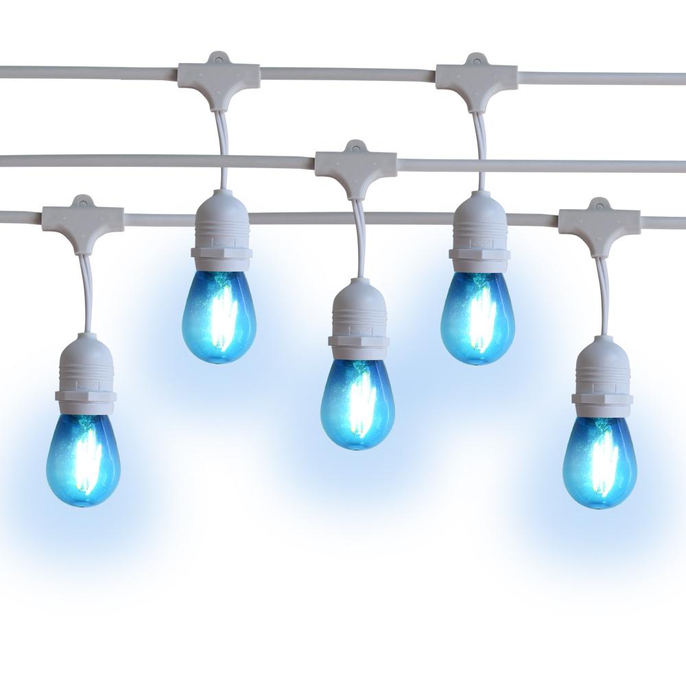 10 Suspended Multi-Color Outdoor Commercial String Light Set, 21 FT White Cord w/ 2-Watt Shatterproof LED Bulbs, Weatherproof SJTW