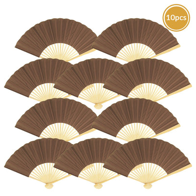 9" Brown Silk Hand Fans for Weddings (10 PACK) - AsianImportStore.com - B2B Wholesale Lighting and Decor