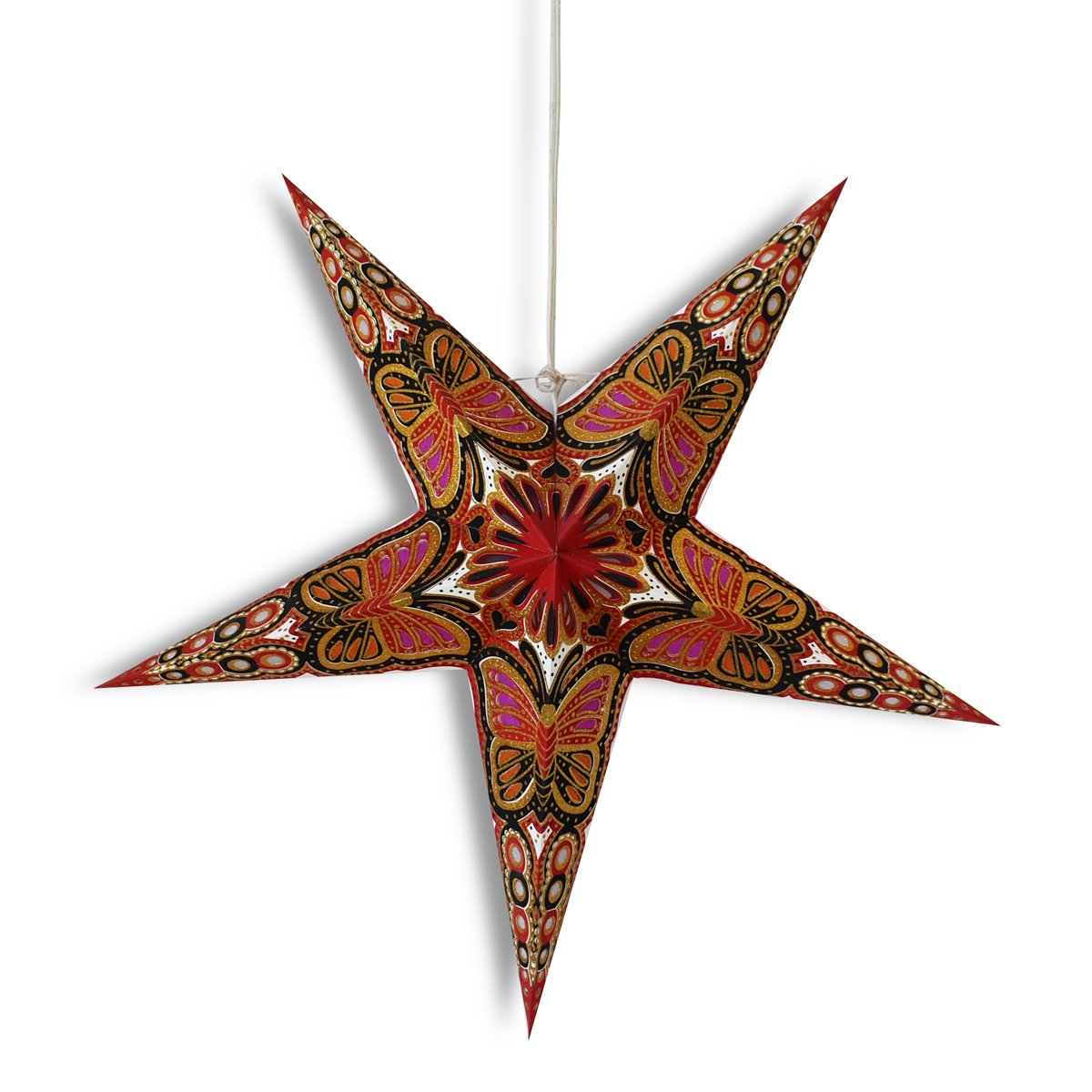 24" Red / Black Butterfly Glitter Paper Star Lantern, Hanging Wedding & Party Decoration - AsianImportStore.com - B2B Wholesale Lighting and Decor