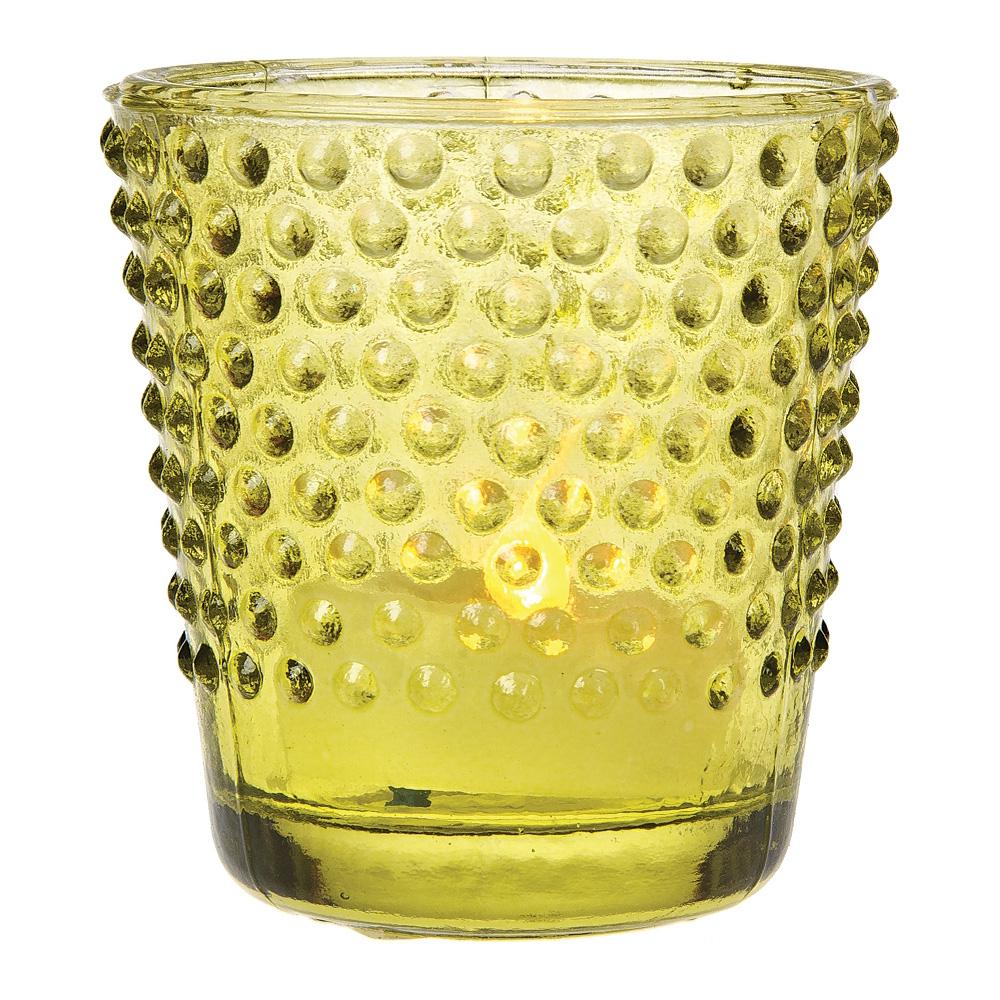  4 Pack | 2.5" Chartreuse Green Candace Hobnail Design Vintage Glass Candle Holder - AsianImportStore.com - B2B Wholesale Lighting and Decor