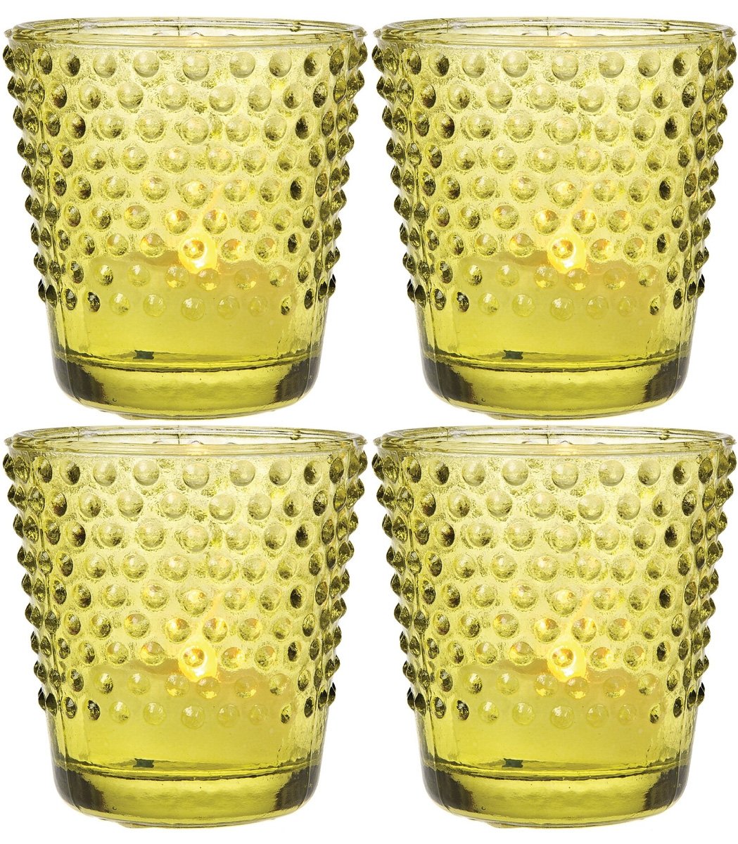 4 Pack | 2.5" Chartreuse Green Candace Hobnail Design Vintage Glass Candle Holder - AsianImportStore.com - B2B Wholesale Lighting and Decor