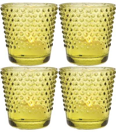4 Pack | 2.5" Chartreuse Green Candace Hobnail Design Vintage Glass Candle Holder - AsianImportStore.com - B2B Wholesale Lighting and Decor
