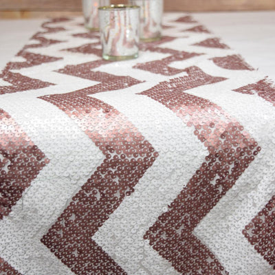 Chevron Sequin Table Runner - Copper Pink & White (12 x 108) (50 PACK) - AsianImportStore.com - B2B Wholesale Lighting and Décor